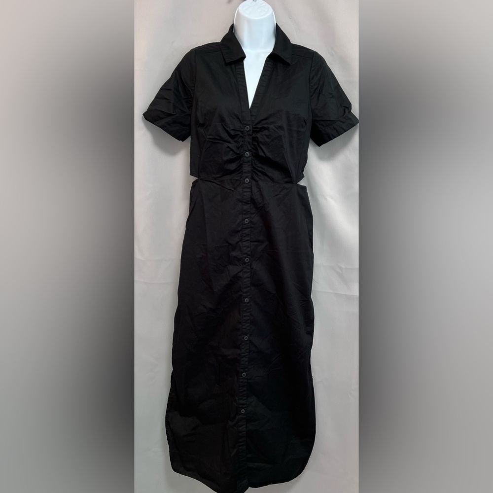 Old Navy Women NWOT Black Jack Cutout Midi Shirt Dress Sz Medium Tall